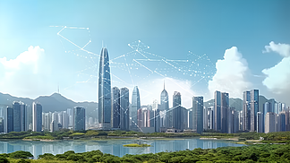 深圳城市风光和科技大数据概念图